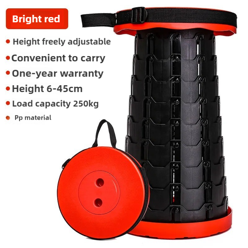 Portable Outdoor Telescopic Folding Stool | Black & Red Splicing Color | 100 Buckles | Lightweight & Compact for Fishing, Camping, Travel
