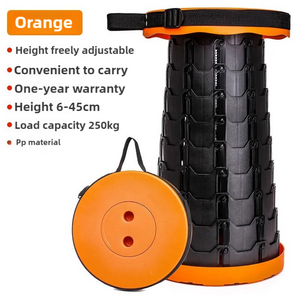 Portable Outdoor Telescopic Folding Stool | Black & Orange Splicing | 100 Buckles | Lightweight & Compact | Fishing, Camping, Travel