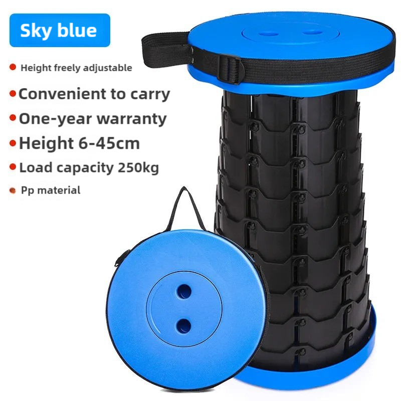 Portable Outdoor Telescopic Folding Stool | Black & Blue Splicing Color | 100 Buckles | Lightweight & Compact for Fishing, Camping, Travel