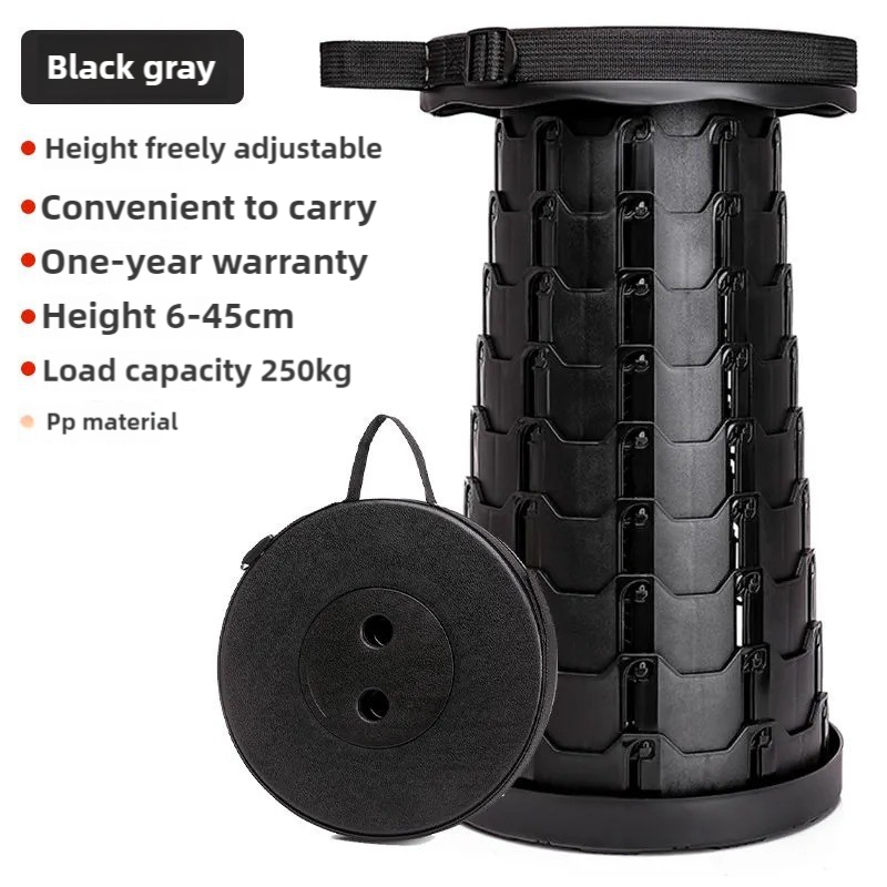 Portable Outdoor Telescopic Folding Stool | Black | 100 Buckles | Lightweight & Compact for Fishing, Camping, Travel