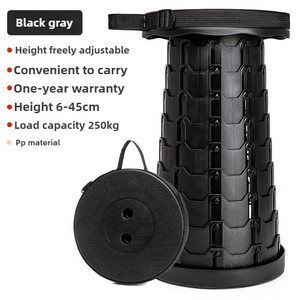 Portable Outdoor Telescopic Folding Stool | Black | 100 Buckles | Lightweight & Compact for Fishing, Camping, Travel