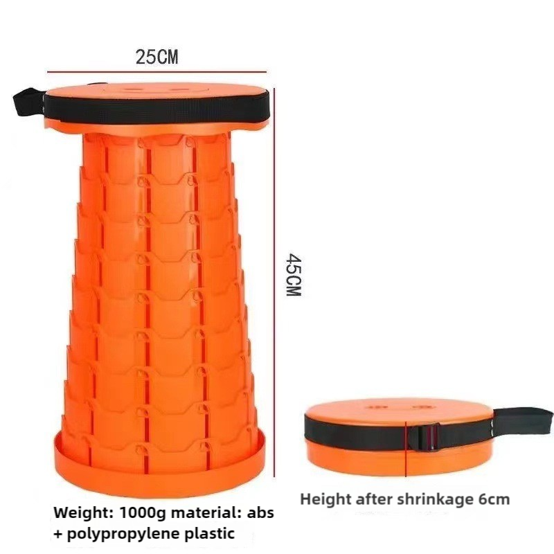 Portable Outdoor Telescopic Folding Stool | Orange | 100 Buckles | Lightweight & Compact for Fishing, Camping, Travel