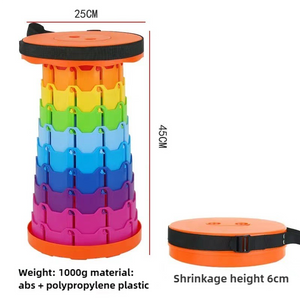 Portable Outdoor Telescopic Folding Stool | Rainbow Stitching Orange | 100 Buckles | Lightweight & Compact for Fishing, Camping, Travel