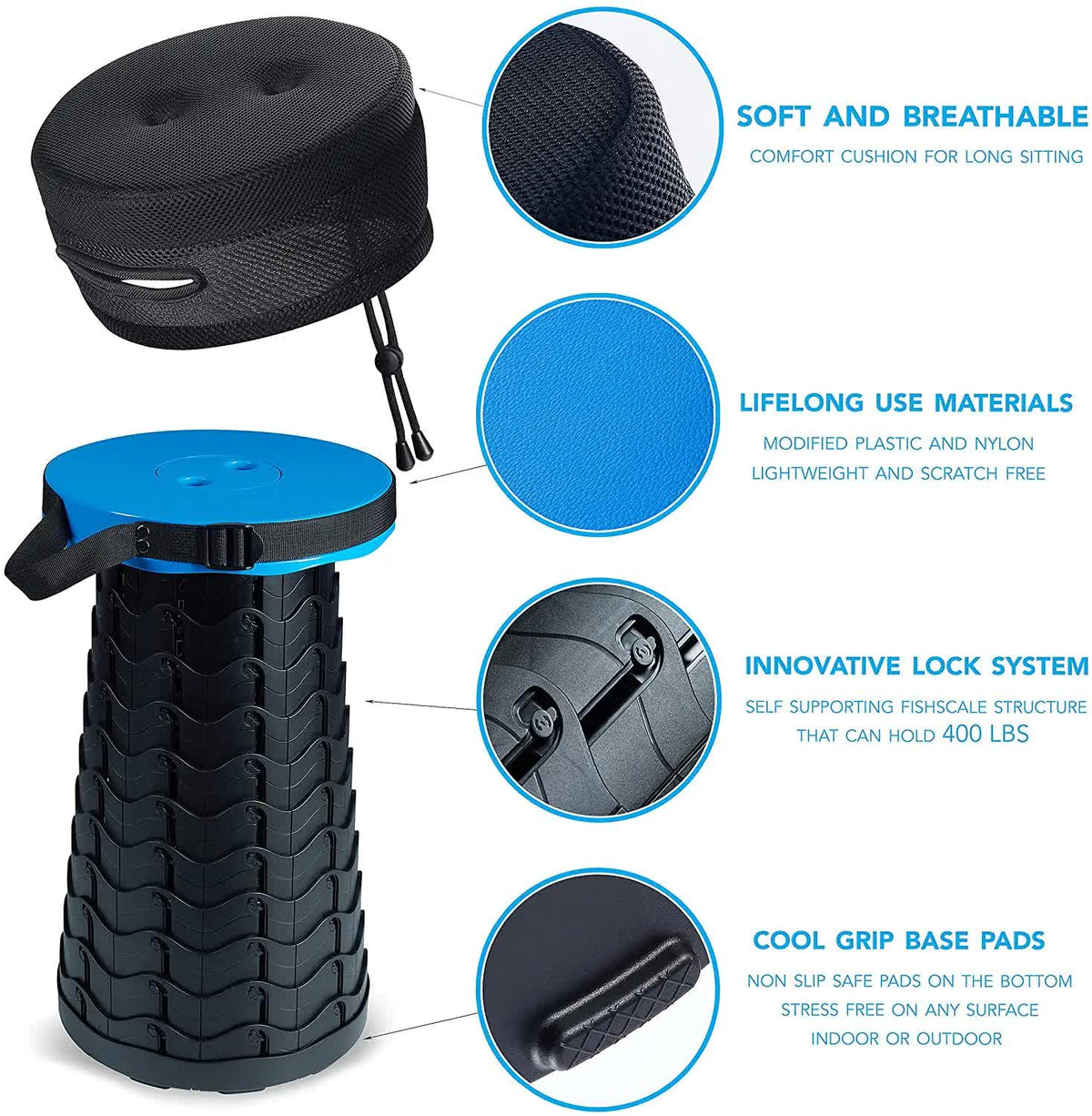 Portable Outdoor Telescopic Folding Stool | Rainbow Stitching Red | 100 Buckles | Lightweight & Compact for Fishing, Camping, Travel