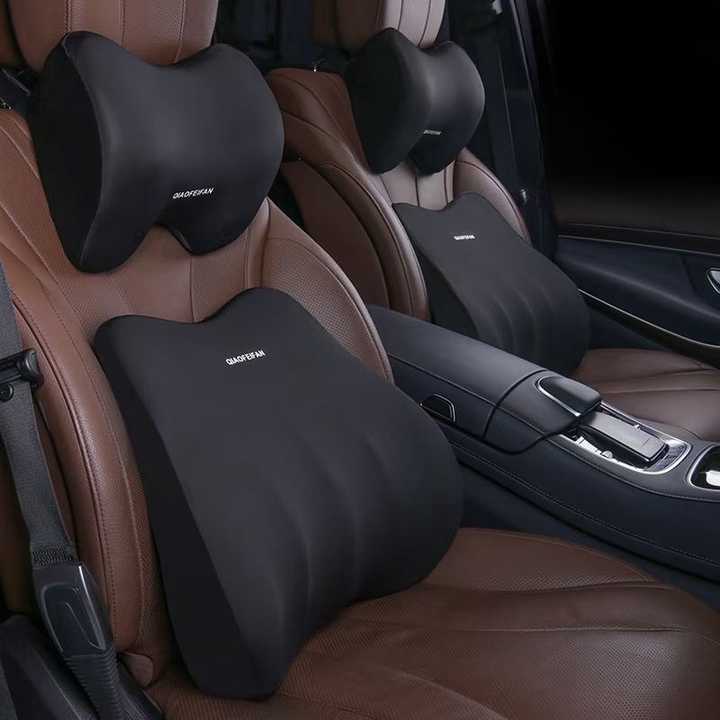 Black Memory Foam Car Seat Neck & Lumbar Support Set | Ergonomic Cushion | Office, Home & Driving