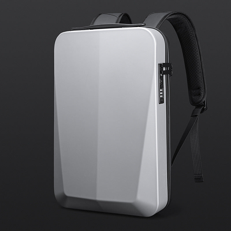 Silver Premium Hard Shell Business Backpack | TSA Lock & USB Charging Port | Waterproof Laptop Bag for Men