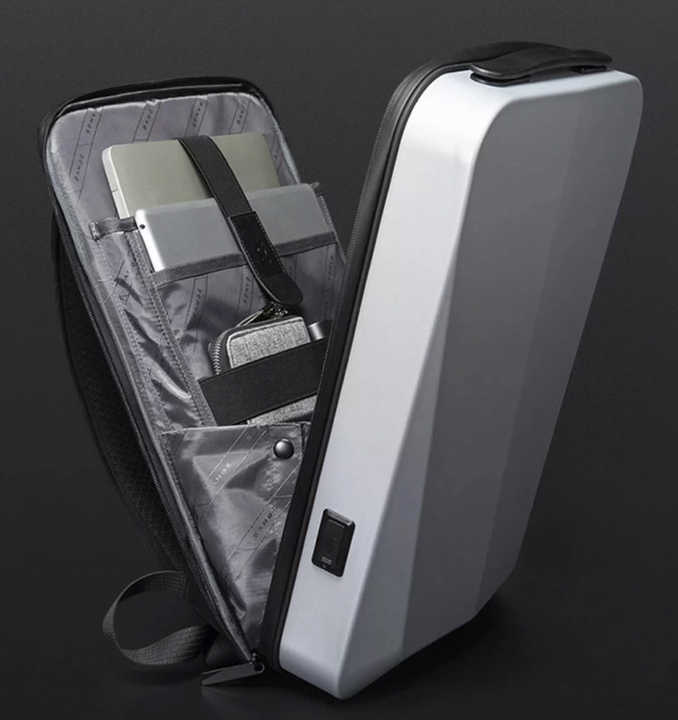 Silver Premium Hard Shell Business Backpack | TSA Lock & USB Charging Port | Waterproof Laptop Bag for Men