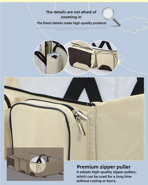 Beige-Brown Patchwork Baby Crib Mommy Bag | Foldable & Portable | Large Diaper Bag | Shoulder & Handheld Design