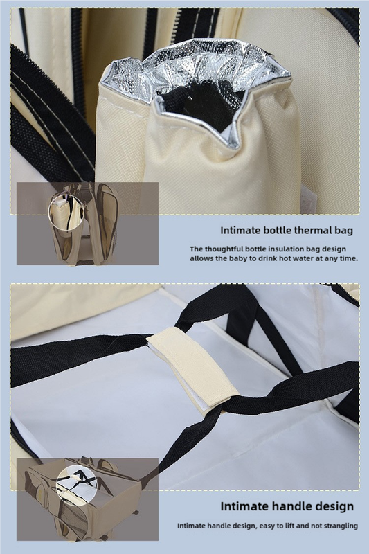 Beige-Brown Patchwork Baby Crib Mommy Bag | Foldable & Portable | Large Diaper Bag | Shoulder & Handheld Design