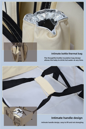 Beige-Brown Patchwork Baby Crib Mommy Bag | Foldable & Portable | Large Diaper Bag | Shoulder & Handheld Design