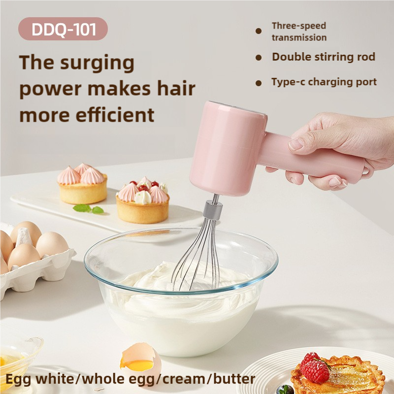 Electric Egg Beater | Pink | 3-Speed Adjustment | Dual Whisks | Type-C Charging | Portable Kitchen Mixer