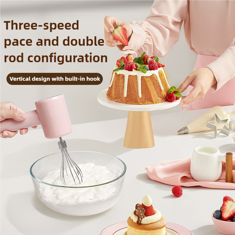 Electric Egg Beater | Pink | 3-Speed Adjustment | Dual Whisks | Type-C Charging | Portable Kitchen Mixer