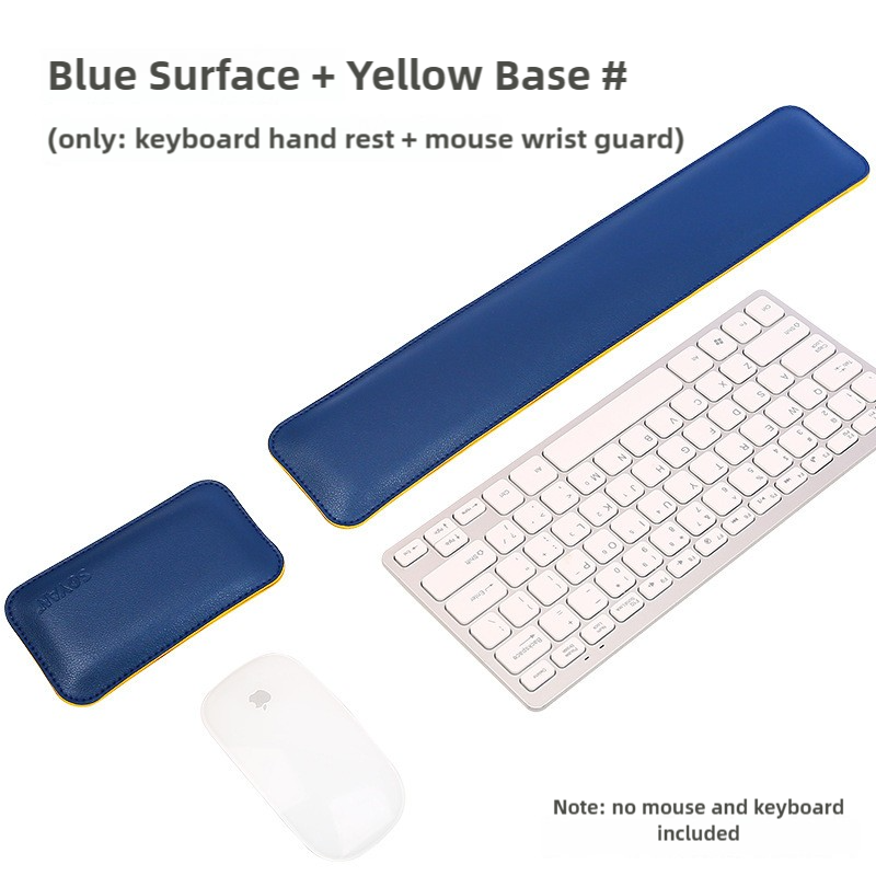 Blue & Yellow PU Leather Wrist Guard Set | Keyboard Wrist Rest & Mouse Pad | Ergonomic Support for Typing & Mouse Use