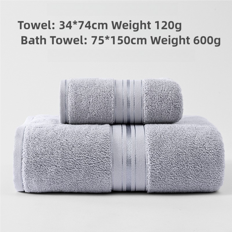 Luxury Cotton Towel Set | Towel + Bath Towel | Quick Dry | Extra Thick & Absorbent | Grey
