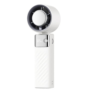 White Portable Turbo Handheld USB Rechargeable Fan | Digital Speed Display | High-Speed Cooling Fan for Outdoor Use