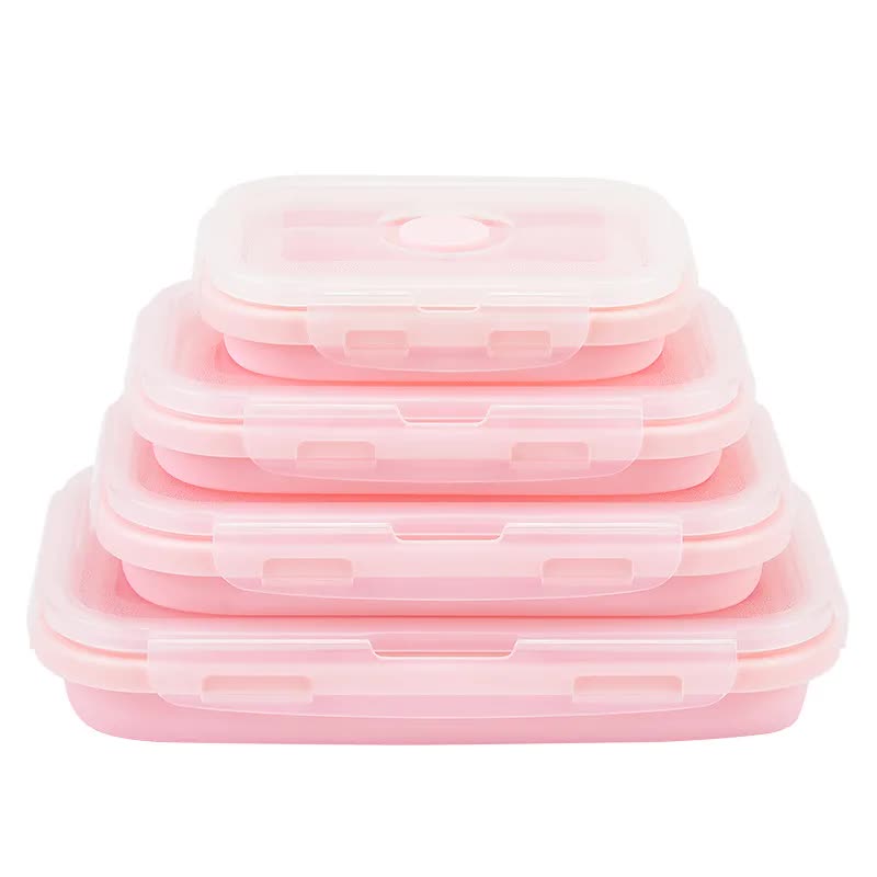 Pink Collapsible Silicone Bento Box Set | 4-Piece Food-Grade Microwave & Freezer Safe