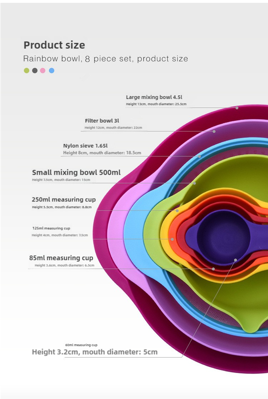 Baking Tool Set | Light Pink | 8-Piece Set with Measuring Cups, Bowls, and Flour Sifter