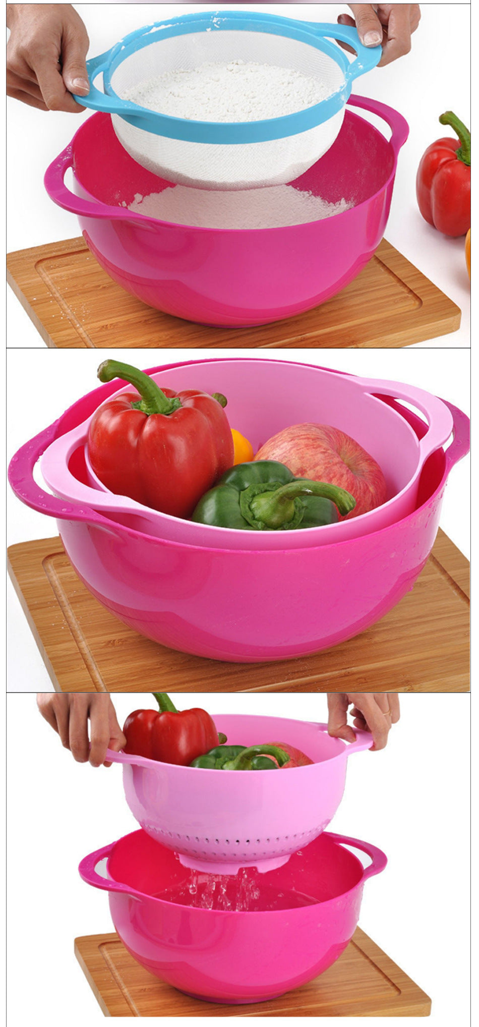 Baking Tool Set | Light Pink | 8-Piece Set with Measuring Cups, Bowls, and Flour Sifter