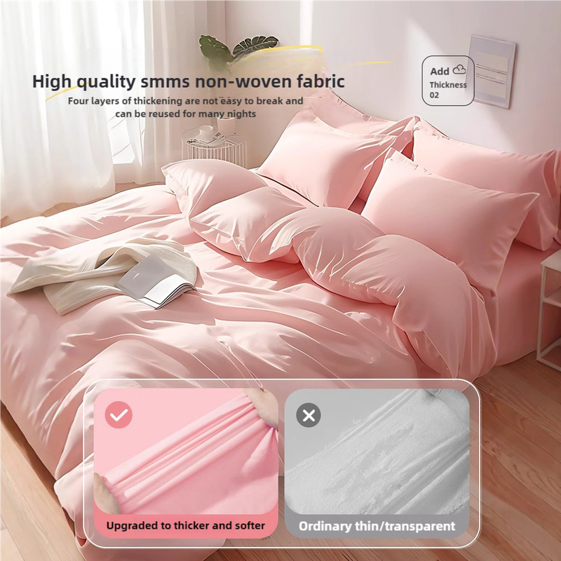4 Packaging | Disposable Travel Bedding Set | Pink | Waterproof & Clean | 4-Piece Set for Twin Beds