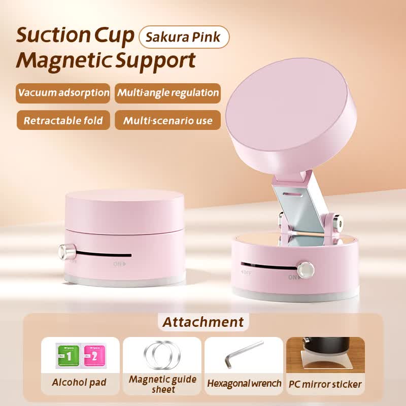 Magnetic Phone Mount | Pink | 360° Rotating Stand with PC Mirror Sticker for Car & Home