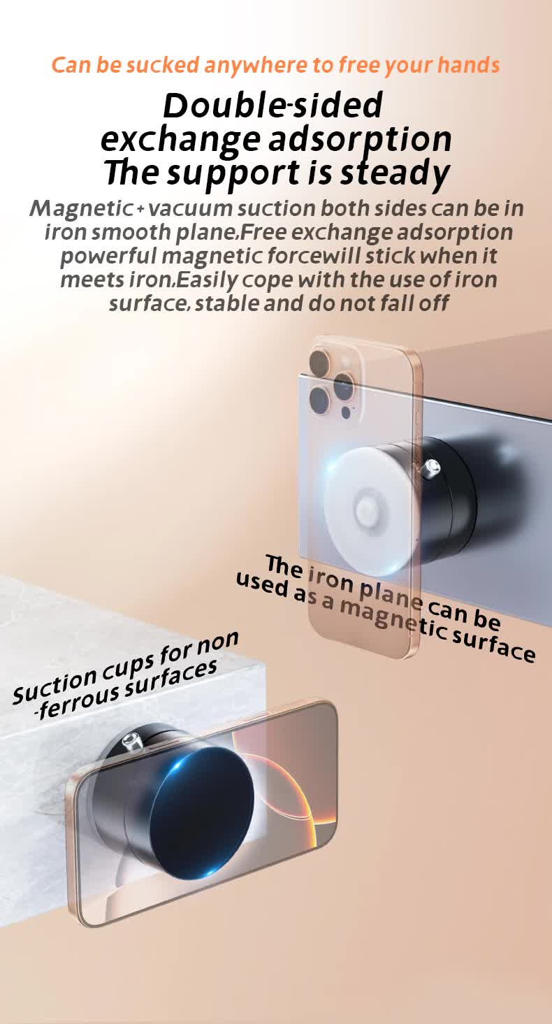 Magnetic Phone Mount | Pink | 360° Rotating Stand with PC Mirror Sticker for Car & Home