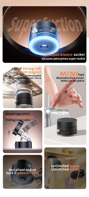 Magnetic Phone Mount | Pink | 360° Rotating Stand with PC Mirror Sticker for Car & Home
