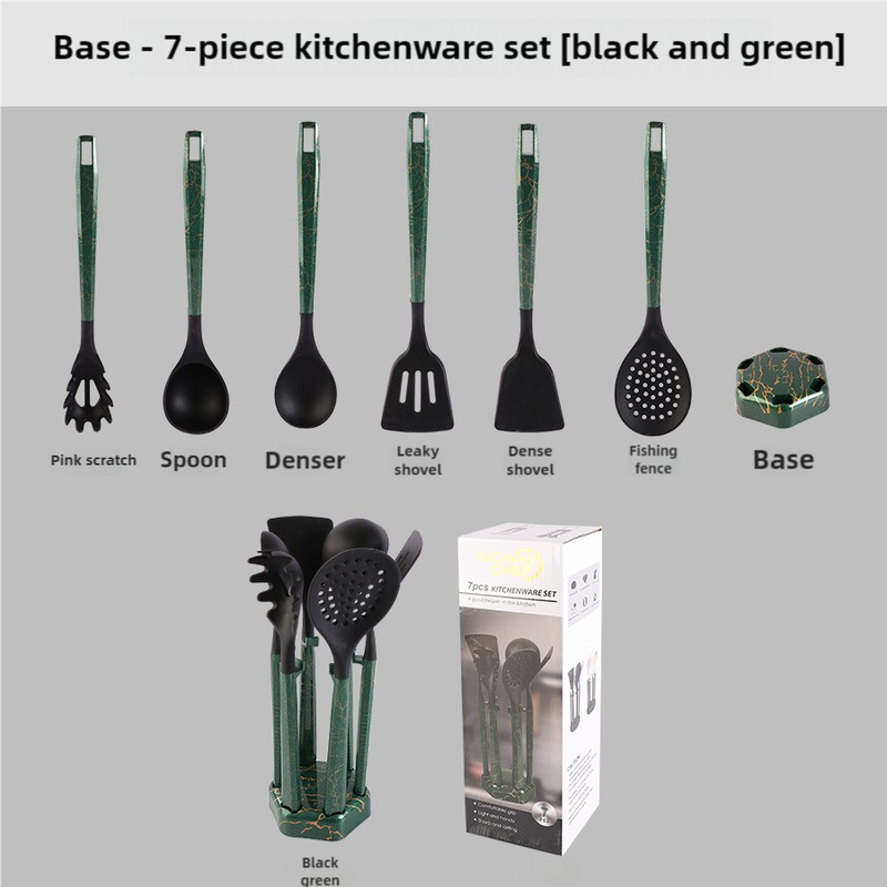 Silicone Kitchen Utensils Set | Black & Green | 7-Piece High-Temperature Resistant, Non-Stick Tools
