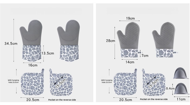 Grey 4-Piece Set High-Temperature Resistant Silicone and Cotton Oven Mitts & Pot Holders Set | Heat-Resistant, Non-Slip, Food-Grade Kitchen Gloves for Baking, Cooking, and Grilling