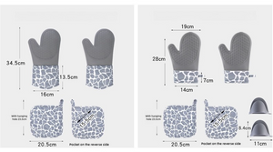 Grey 4-Piece Set High-Temperature Resistant Silicone and Cotton Oven Mitts & Pot Holders Set | Heat-Resistant, Non-Slip, Food-Grade Kitchen Gloves for Baking, Cooking, and Grilling