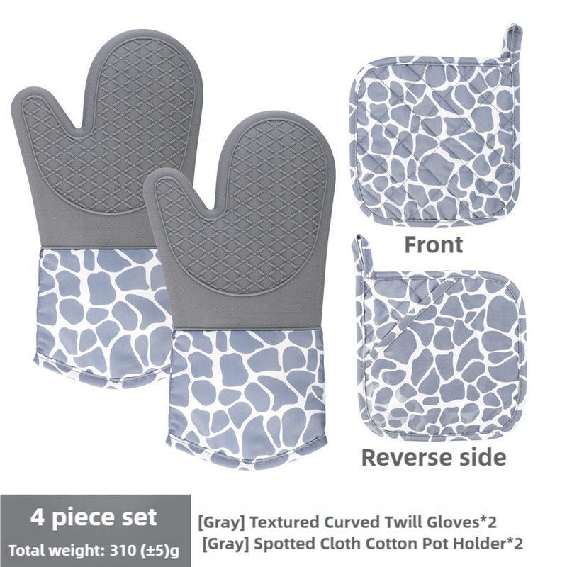 Grey 4-Piece Set Heat Resistant Silicone Kitchen Gloves | Oven Mitts & Pot Holders for Safe Cooking