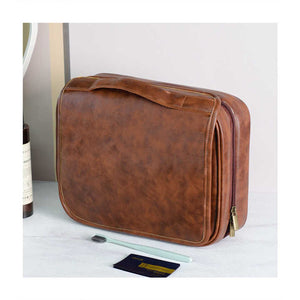 Luxury PU Travel Toiletry Bag | Yellowish Brown | Large Capacity, Waterproof, with Dividers