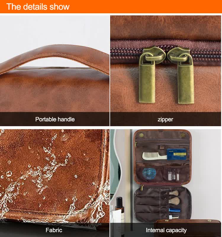 Luxury PU Travel Toiletry Bag | Yellowish Brown | Large Capacity, Waterproof, with Dividers