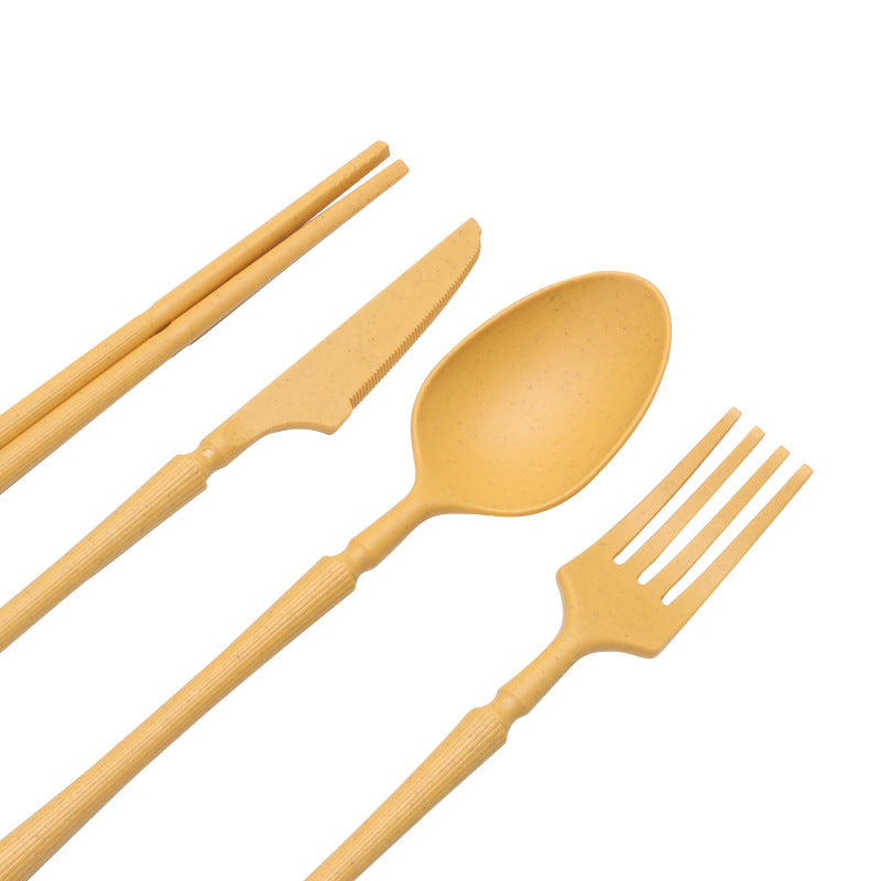 Four-person Set Multicolor Eco-Friendly Wheat Straw Dinnerware Set | Plate, Bowl, Cup & Utensil Set - Lightweight, Reusable & Durable for Home, School, and Travel