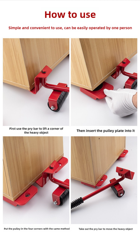 2 Pcs Red Heavy Duty Furniture Moving System | Sliding Dolly Tools | Easy Transport of Appliances, Furniture, and Heavy Objects