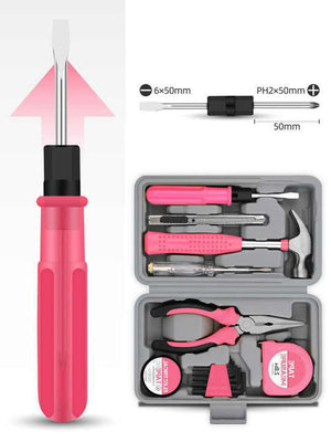 Household Tool Set | 13-Piece | Pink | Complete Home Repair Kit with Tape Measure, Screwdrivers & Pliers
