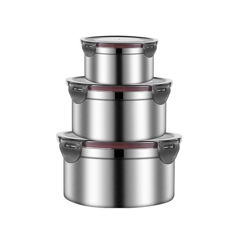 Brown 3-Piece Stainless Steel Food Storage Set | 304 Grade | Leak-Proof Lids | Round Design for Meal Prep