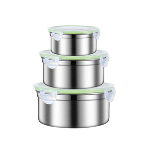 Green 3-Piece Stainless Steel Food Storage Set | 304 Grade | Leak-Proof Lids | Round Design for Meal Prep