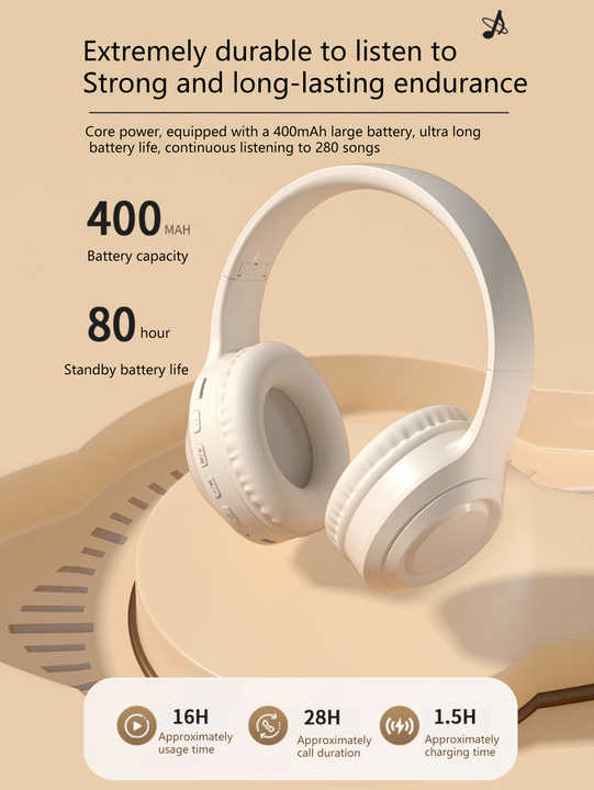 Blue Wireless Headphones | 400mAh | 16H Playtime | SD Card & Aux Support