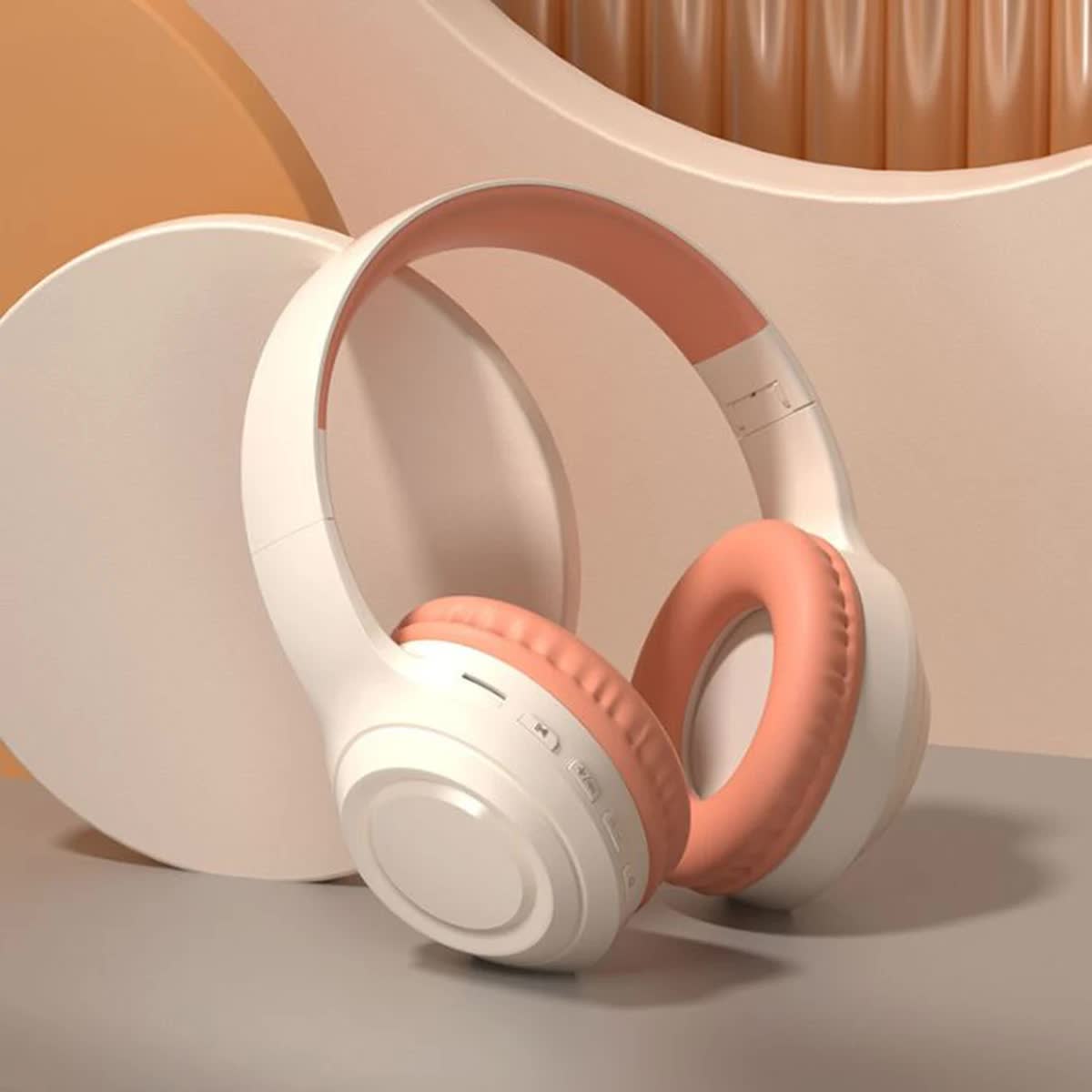 Off White & Orange Wireless Headphones | 400mAh | 16H Playtime | SD Card & Aux Support