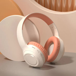 Off White & Orange Wireless Headphones | 400mAh | 16H Playtime | SD Card & Aux Support