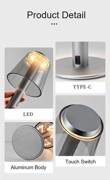 Gold Stylish Transparent Desk Lamp with Touch Control | LED | Type-C Charging | Simple & Modern Design