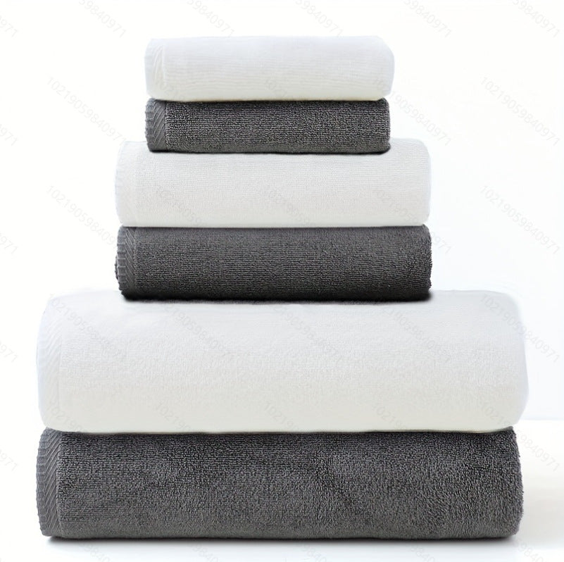 Cotton Towel Set | 6-Piece | Soft & Absorbent | Bath Towels for Adults | Grey & White