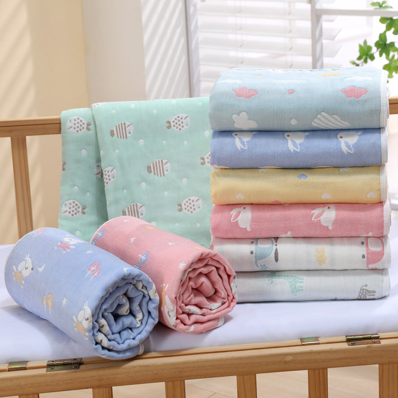 Yellow Bean Sprouts 6-Layer Muslin Baby Blanket | Soft Cotton Bedding | 110x110cm | Infants & Toddlers