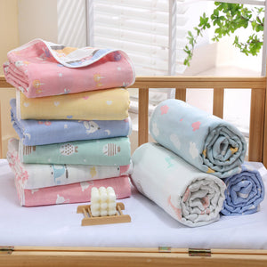 Blue Fish 6-Layer Muslin Baby Blanket | Soft Cotton Bedding | 110x110cm | Infants & Toddlers