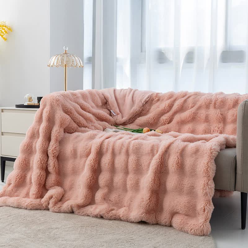 Pink 100x160cm Plush Toscana Rabbit Hair Throw Blanket | Soft Flannel Fleece | All Seasons | Couch & Bed