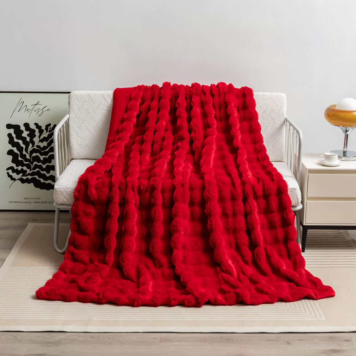 Red 100x160cm Plush Toscana Rabbit Hair Throw Blanket | Soft Flannel Fleece | All Seasons | Couch & Bed