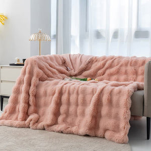 Pink 130x160cm Plush Toscana Rabbit Hair Throw Blanket | Soft Flannel Fleece | All Seasons | Couch & Bed