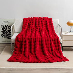 Red 130x160cm Plush Toscana Rabbit Hair Throw Blanket | Soft Flannel Fleece | All Seasons | Couch & Bed