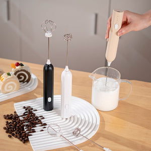 White Electric Milk Frother Handheld | USB Rechargeable Milk Foamer with 2 Whisks | Perfect for Coffee, Lattes & Cappuccinos
