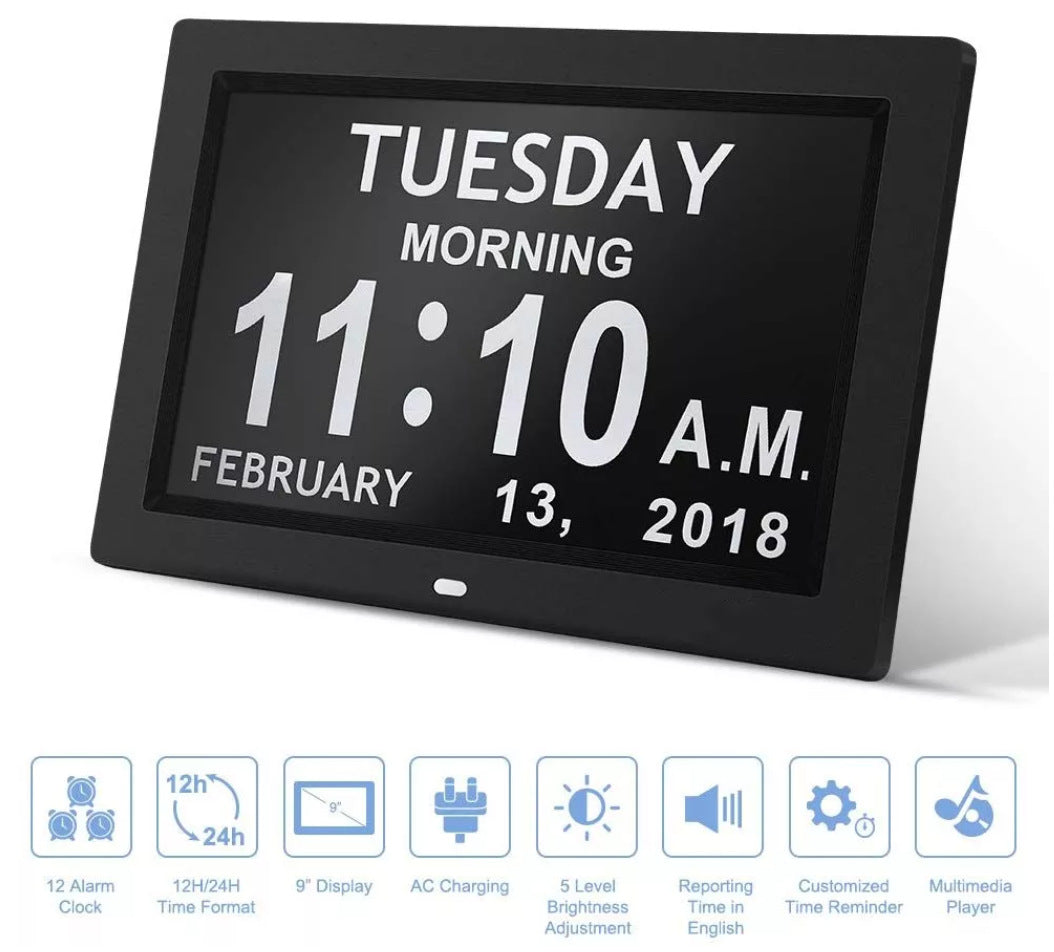 White 10.1-Inch Digital Clock | Medication Reminders & Multi-Function Alarm | Ideal for Elderly Care